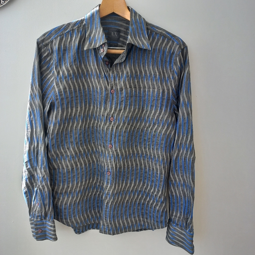 Armani Exchange Men's Blue/Gray Striped Button Down Shirt Size M US